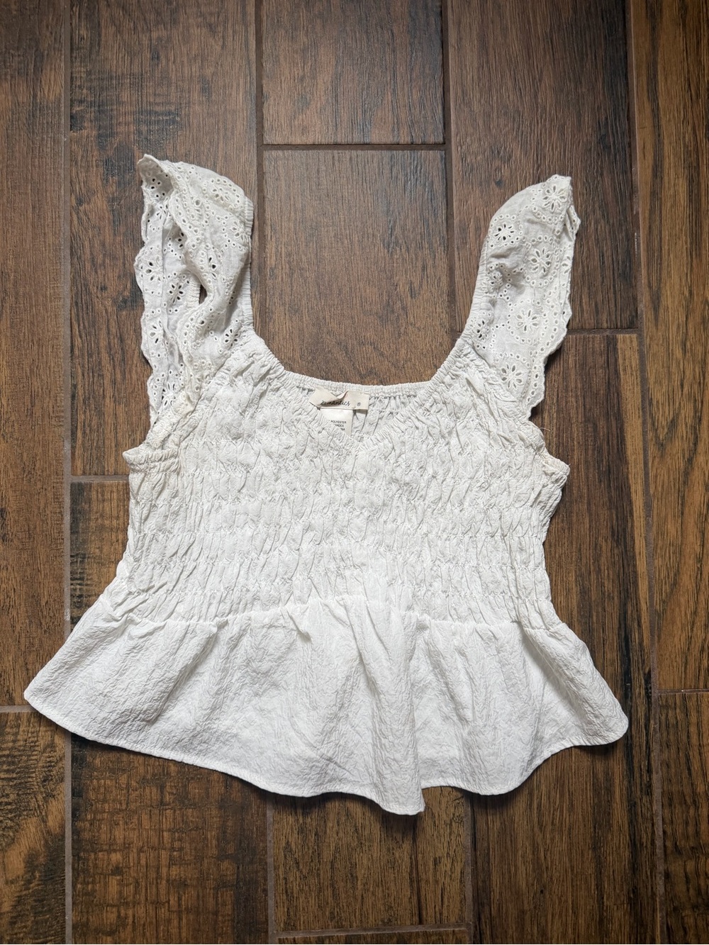URBAN Romantics White Eyelet Smocked Peplum Tank